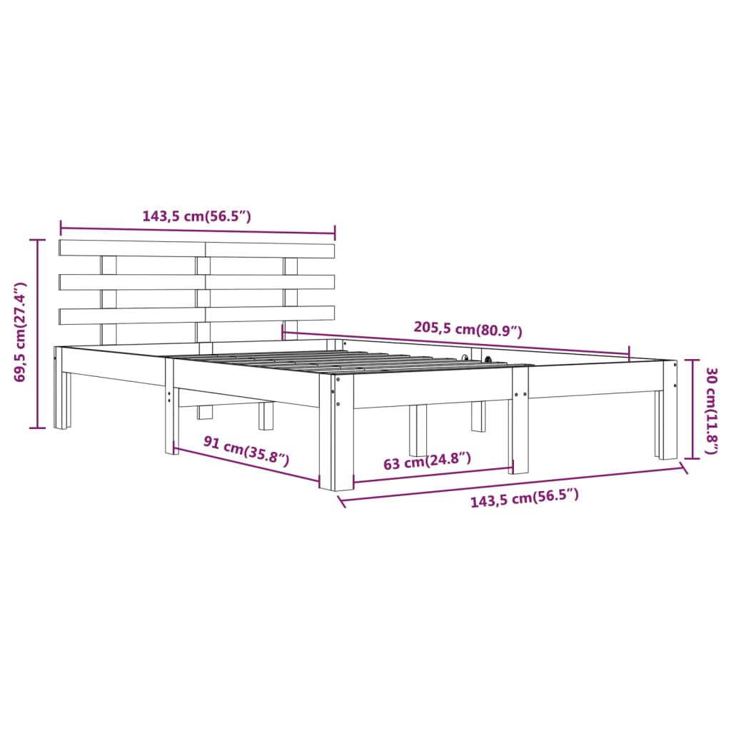 Solid Wood Bed Frame 140x200 cm – Sturdy & Elegant Design