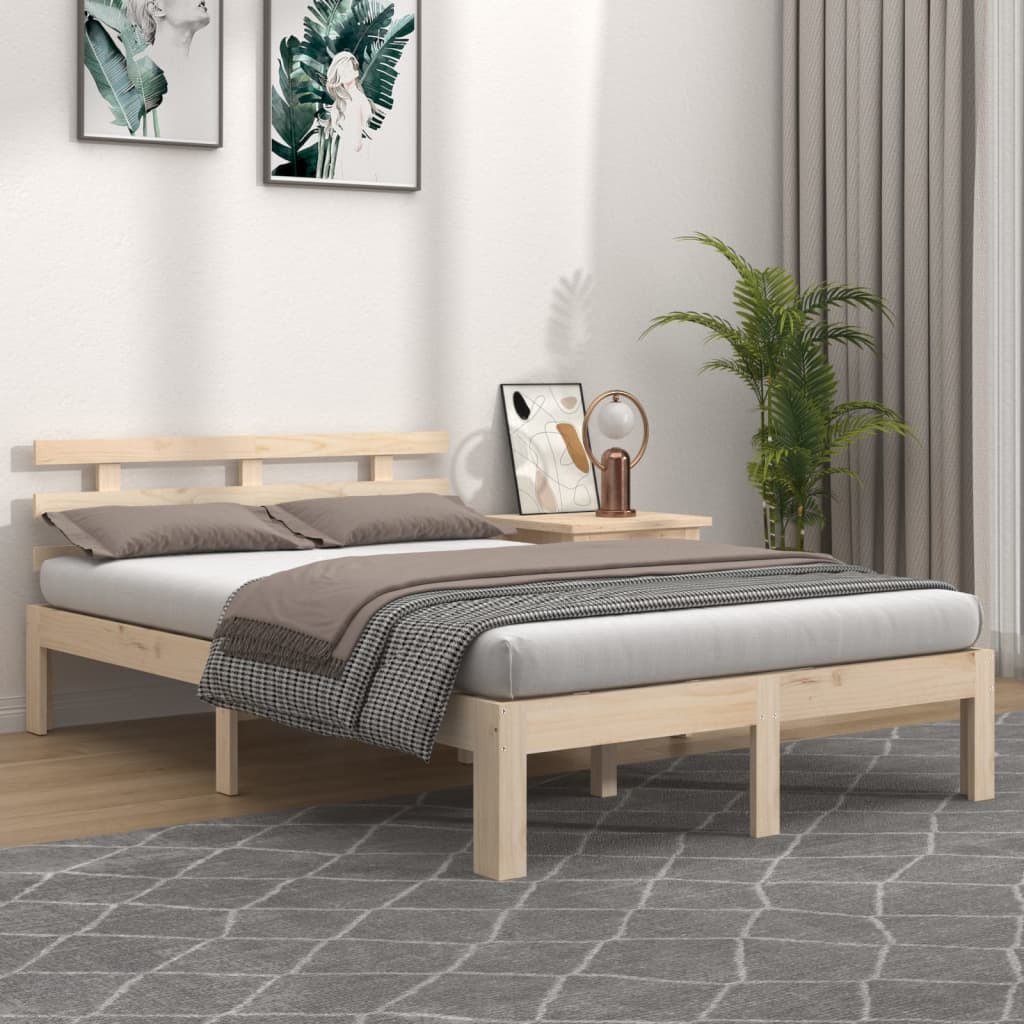 Solid Wood King Size Bed Frame 150x200 cm - No Mattress Included