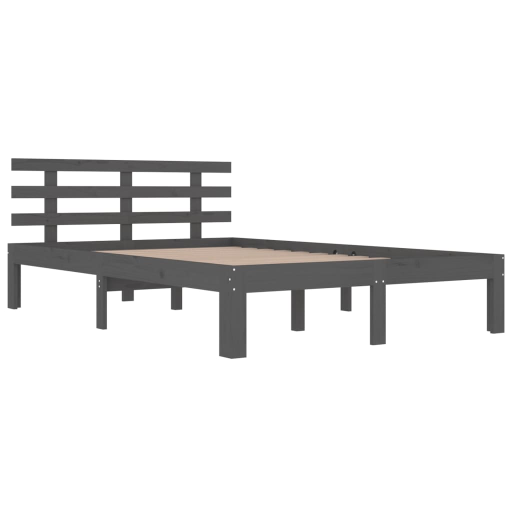 Solid Wood Grey King Size Bed Frame 150x200 cm - No Mattress