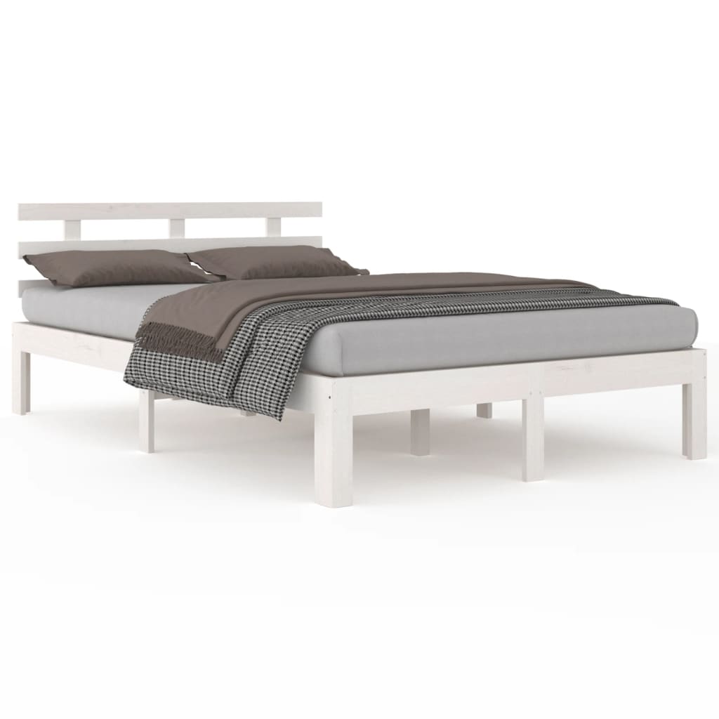 White Solid Wood Bed Frame 160x200 cm - Sturdy & Stylish Design