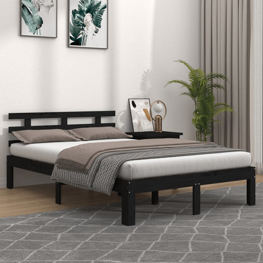 Black Solid Wood Bed Frame 200x200 cm - No Mattress Included