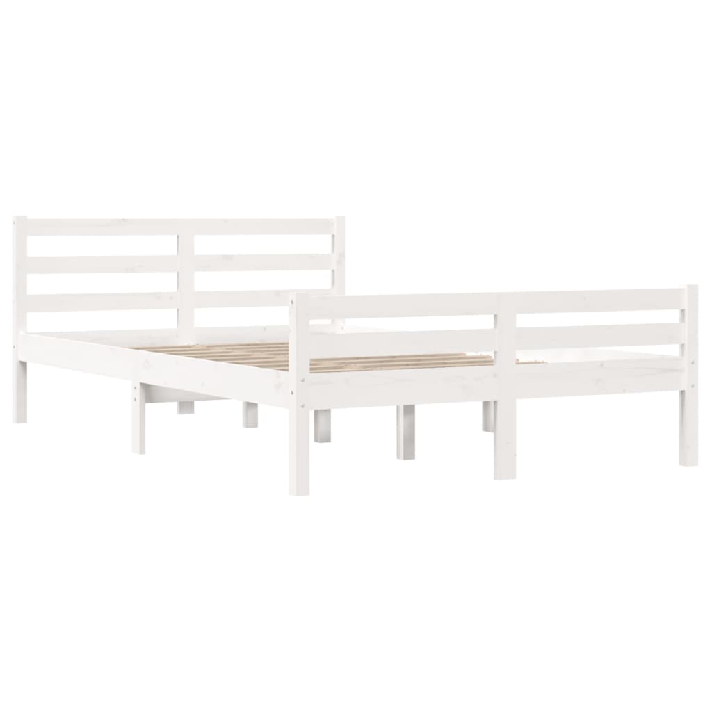 White Solid Wood Double Bed Frame 135x190 cm - No Mattress Included