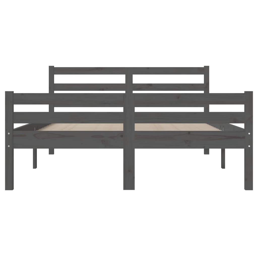 Solid Wood Grey Bed Frame 140x190 cm - Mattress Not Included