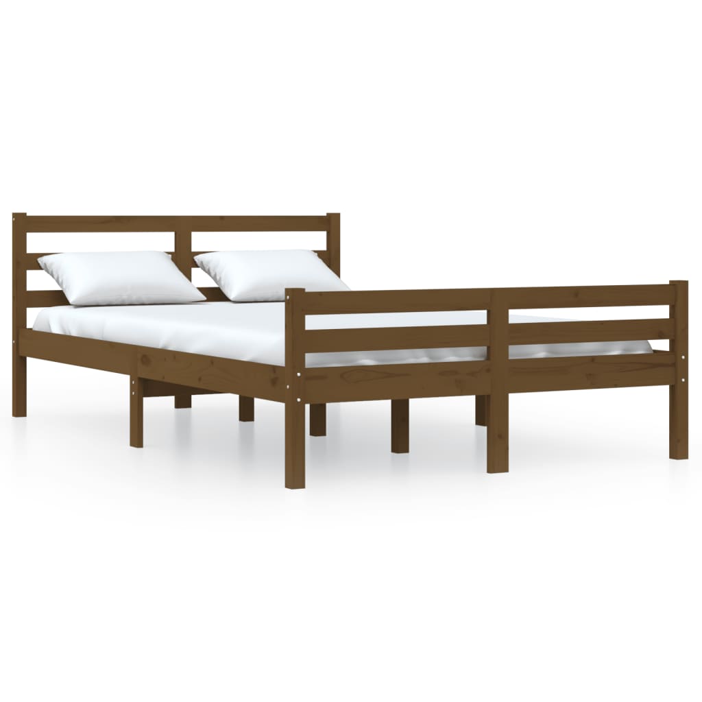 Honey Brown Solid Wood Bed Frame 140x190 cm - No Mattress