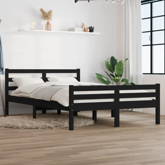 Black Solid Wood Bed Frame 140x190 cm - No Mattress Included