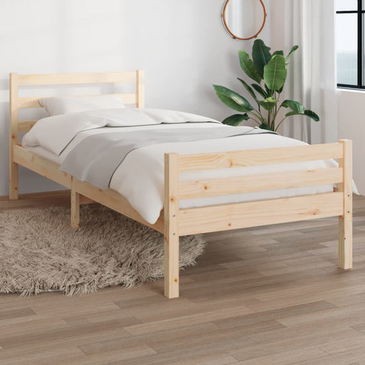 Solid Wood Bed Frame 90x200 cm - Natural Finish, No Mattress