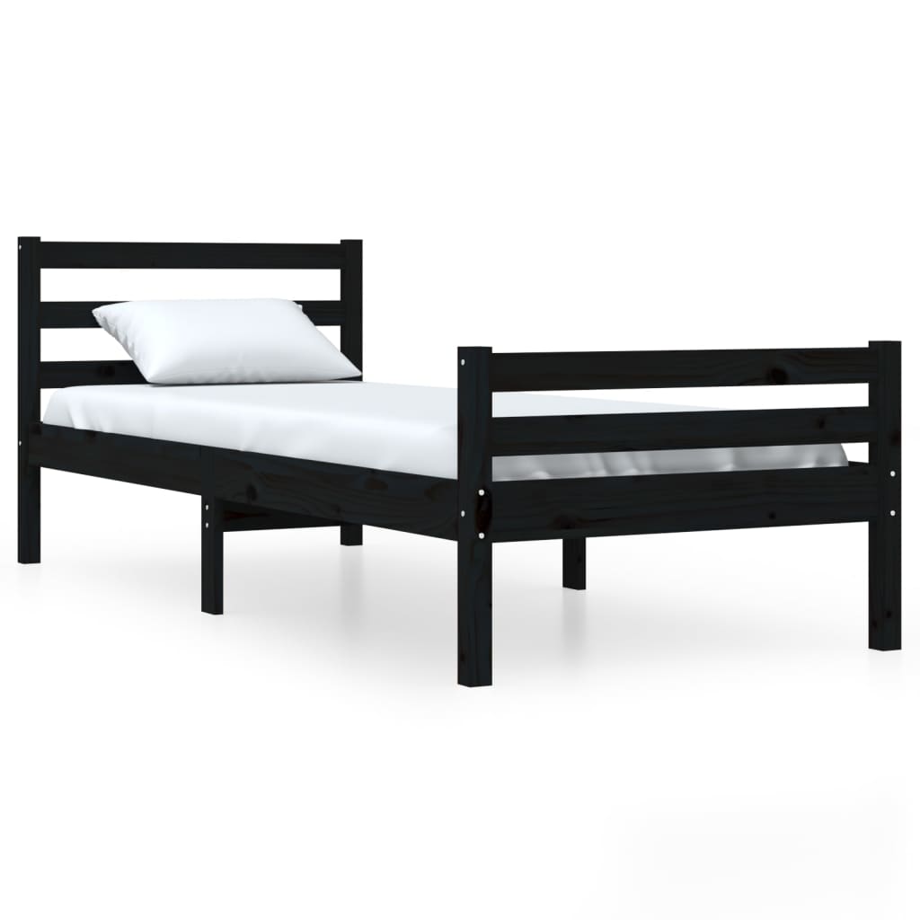Black Solid Wood Bed Frame, No Mattress, 100x200 cm