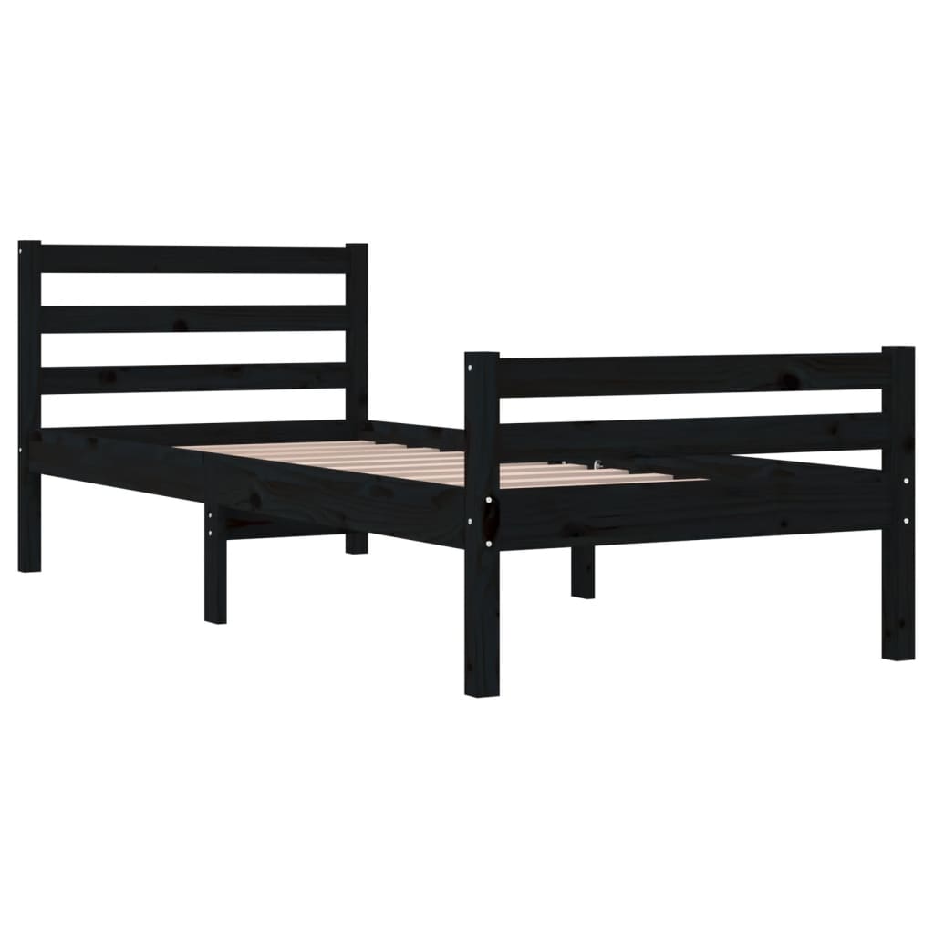 Black Solid Wood Bed Frame, No Mattress, 100x200 cm