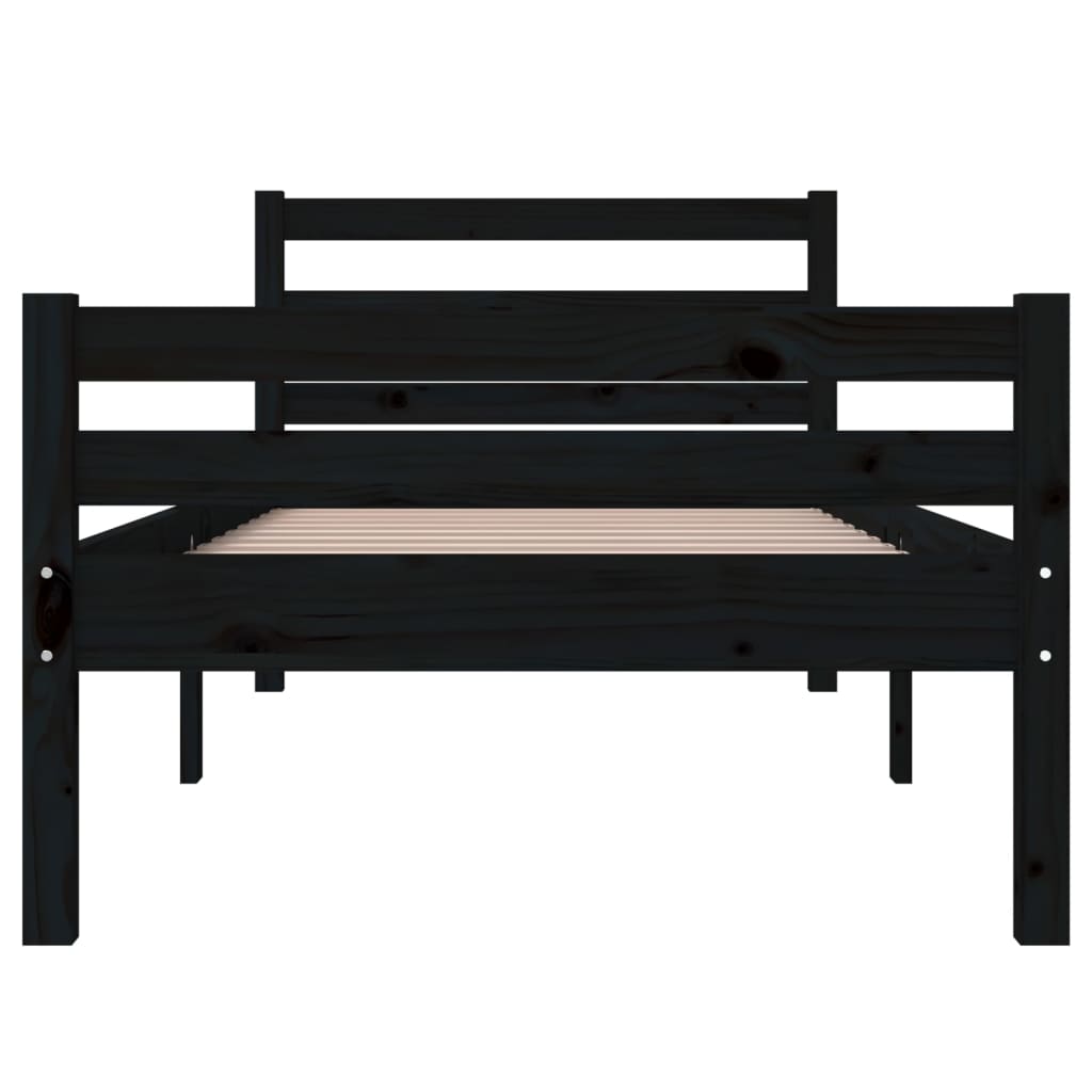 Black Solid Wood Bed Frame, No Mattress, 100x200 cm