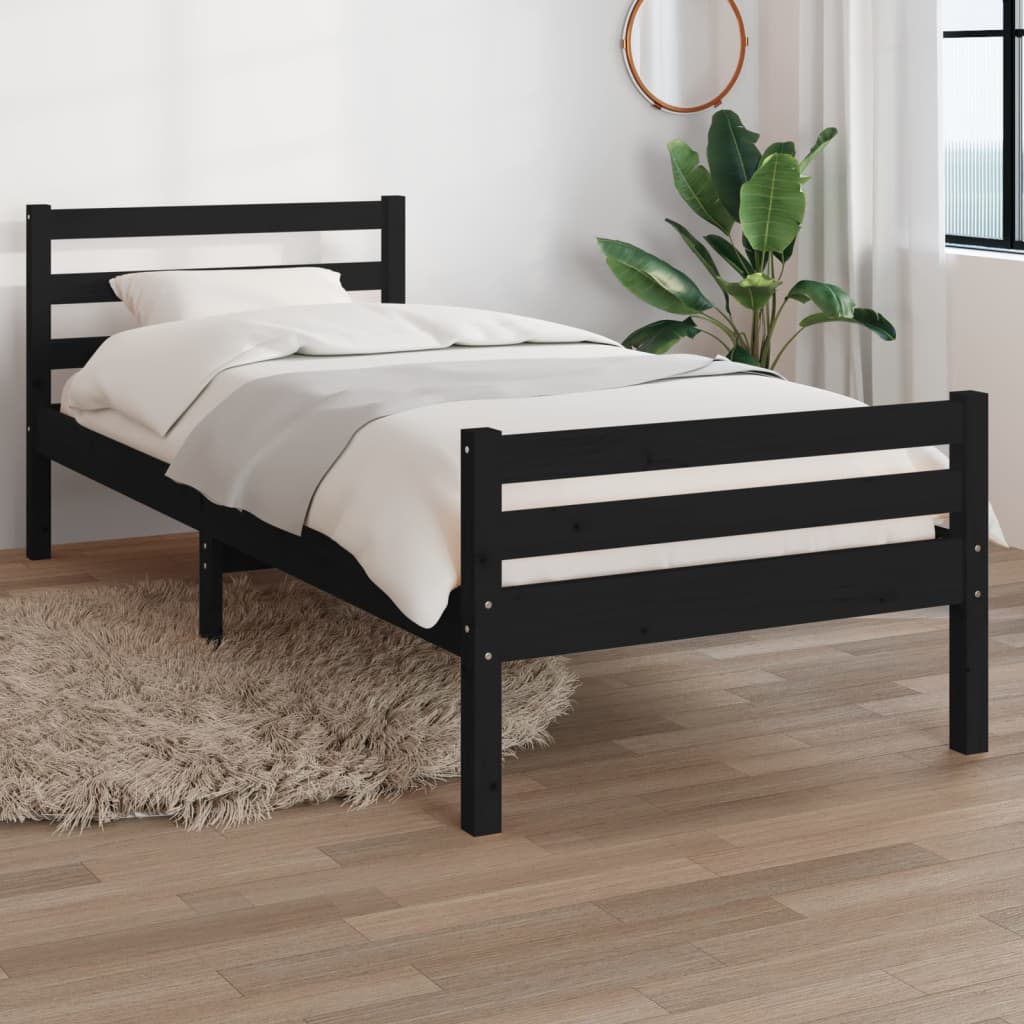 Black Solid Wood Bed Frame, No Mattress, 100x200 cm
