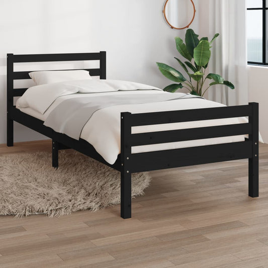 Black Solid Wood Bed Frame, No Mattress, 100x200 cm