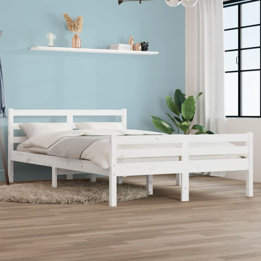 White Solid Wood Bed Frame 140x200 cm - No Mattress Included