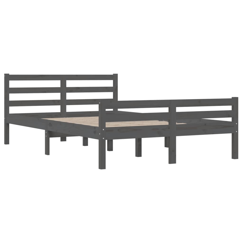 Solid Wood Grey Bed Frame 140x200 cm - Mattress Not Included