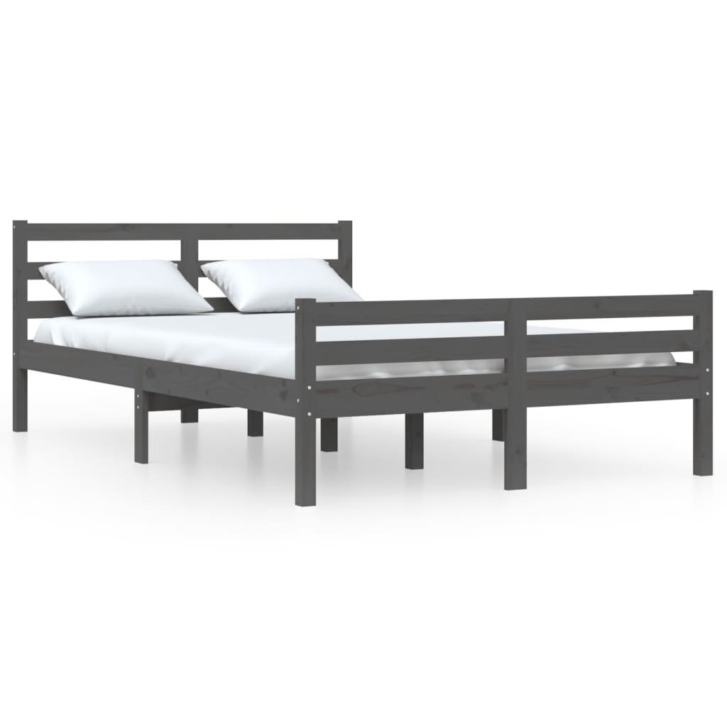 Solid Wood Grey King Size Bed Frame 150x200 cm - No Mattress Included