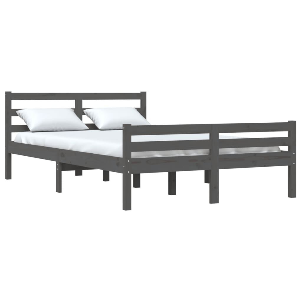 Solid Wood Grey King Size Bed Frame 150x200 cm - No Mattress Included