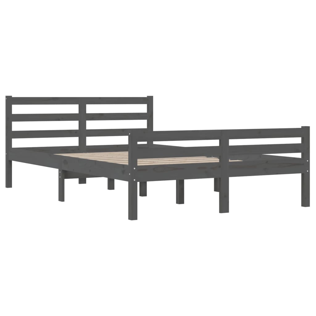 Solid Wood Grey King Size Bed Frame 150x200 cm - No Mattress Included