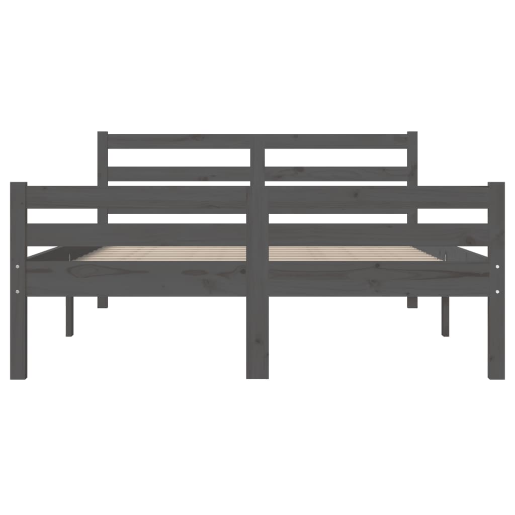 Solid Wood Grey King Size Bed Frame 150x200 cm - No Mattress Included