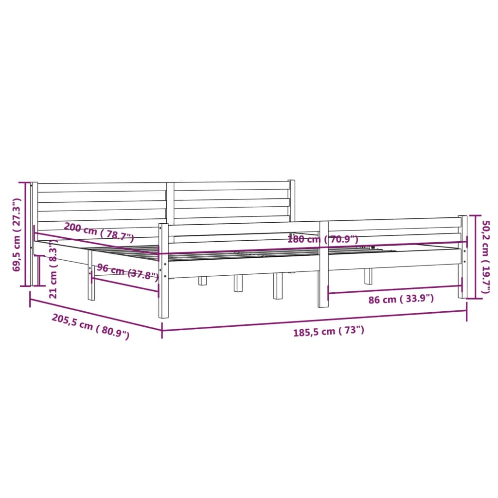Super King Solid Wood Bed Frame 180x200cm - White Finish