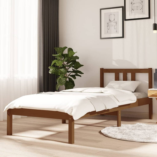 Small Single Solid Wood Bed Frame 75x190 cm, Honey Brown Finish