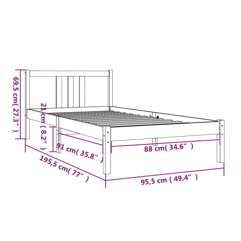 Solid Wood Single Bed Frame 90x190 cm - Natural Finish