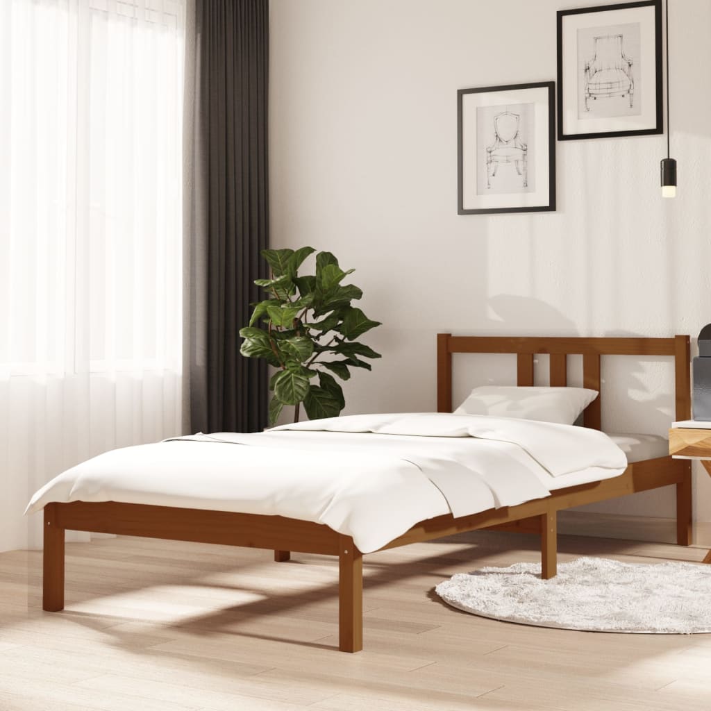 Solid Wood Bed Frame, Honey Brown, 90x200 cm, No Mattress