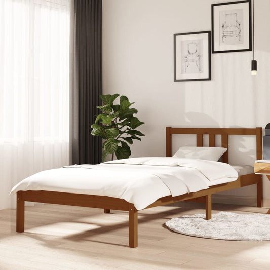 Solid Wood Bed Frame, Honey Brown, 90x200 cm, No Mattress