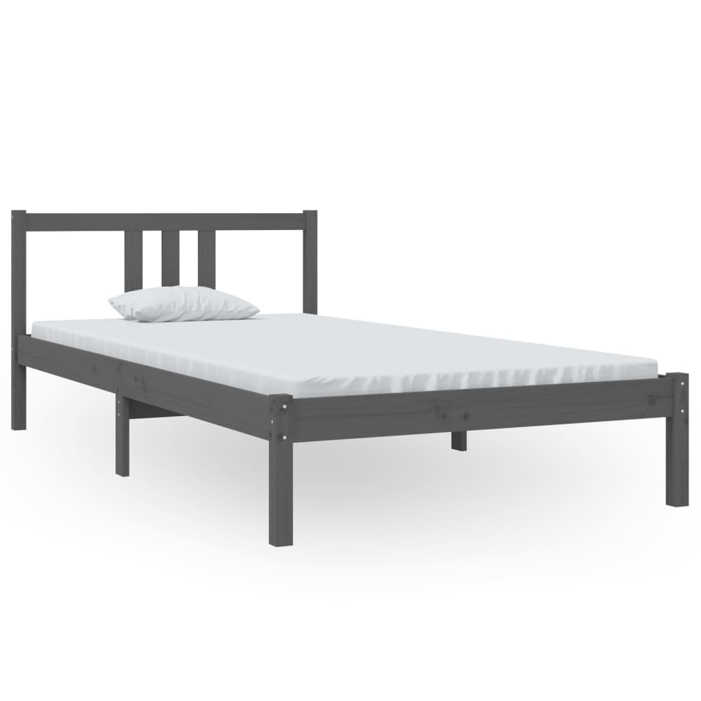 Grey Solid Wood Bed Frame - 100x200 cm - Mattress Not Included