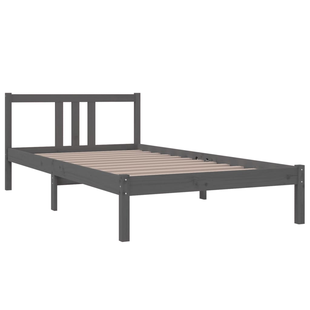 Grey Solid Wood Bed Frame - 100x200 cm - Mattress Not Included