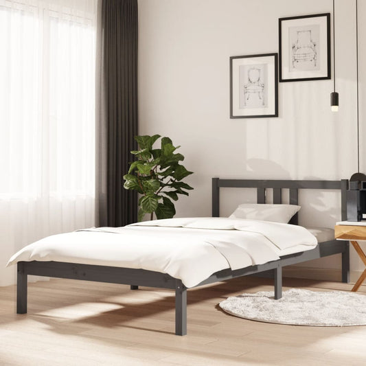 Grey Solid Wood Bed Frame - 100x200 cm - Mattress Not Included