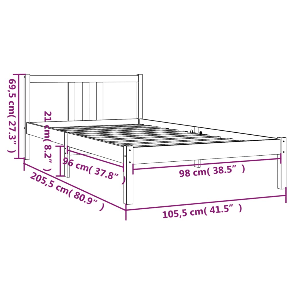 Honey Brown Solid Wood Bed Frame 100x200 cm - No Mattress Included