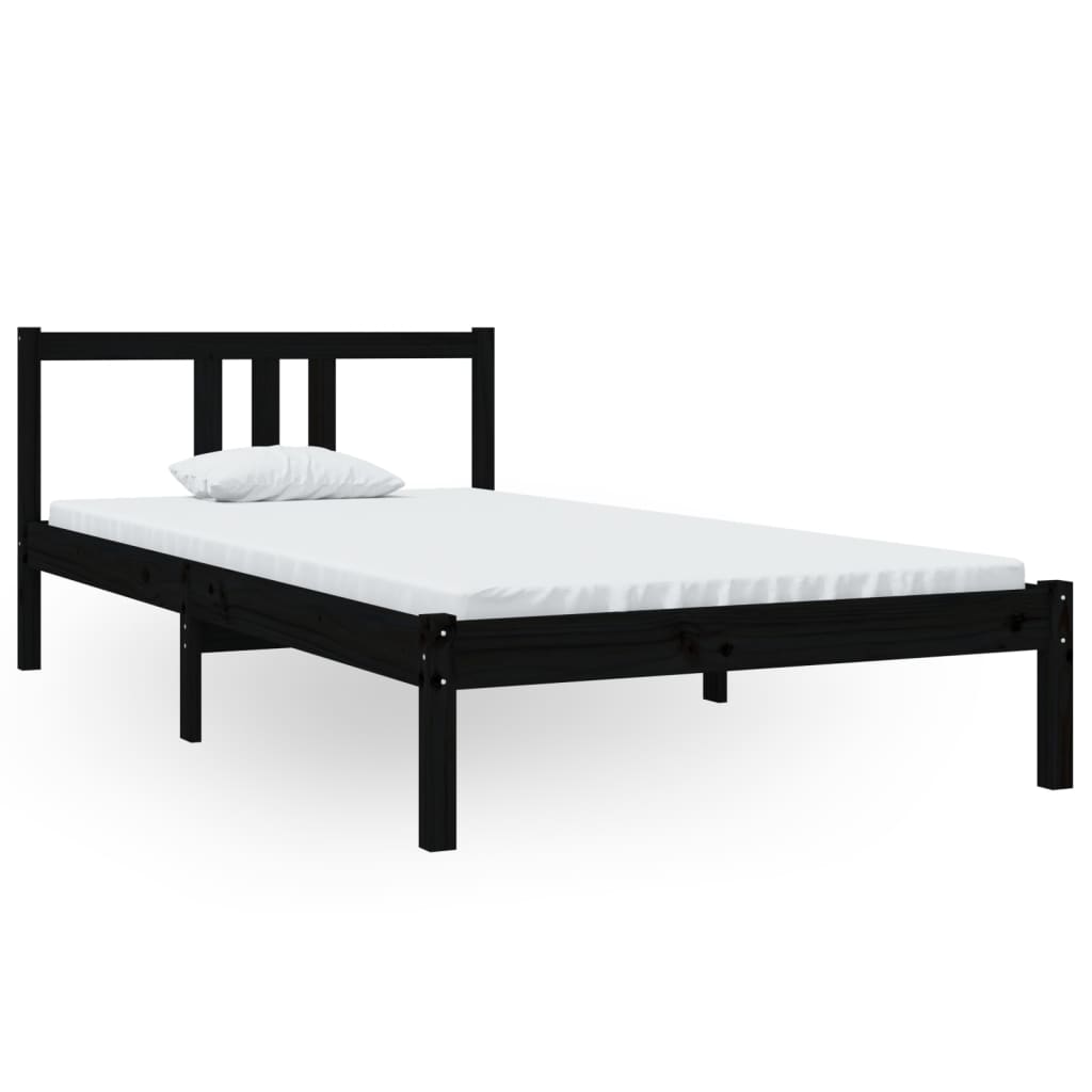 Black Solid Wood Bed Frame 100x200 cm - Mattress Not Included