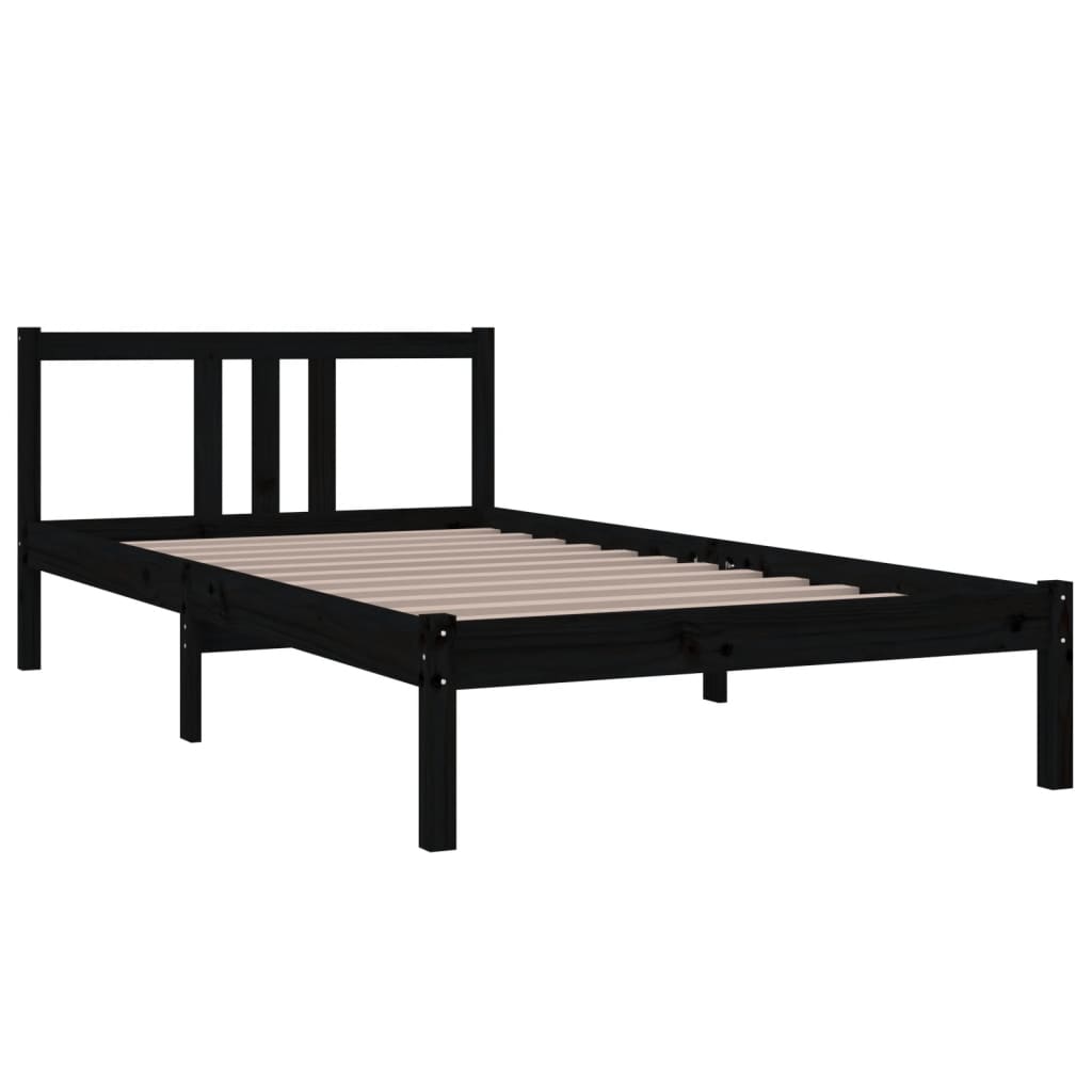 Black Solid Wood Bed Frame 100x200 cm - Mattress Not Included