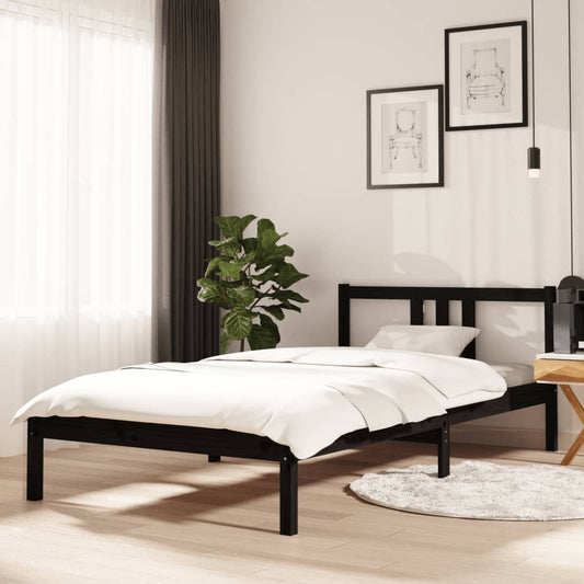 Black Solid Wood Bed Frame 100x200 cm - Mattress Not Included