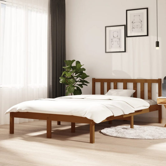 Solid Wood Bed Frame, Honey Brown, 120x200 cm - No Mattress Included
