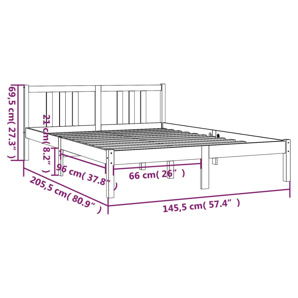 Solid Wood White Bed Frame 140x200 cm, No Mattress Included