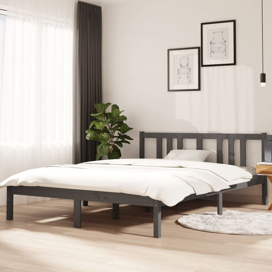 Solid Wood Grey Bed Frame 140x200 cm - Sturdy & Stylish Design