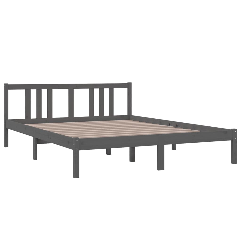 Grey Solid Wood King Size Bed Frame - 150x200 cm, No Mattress