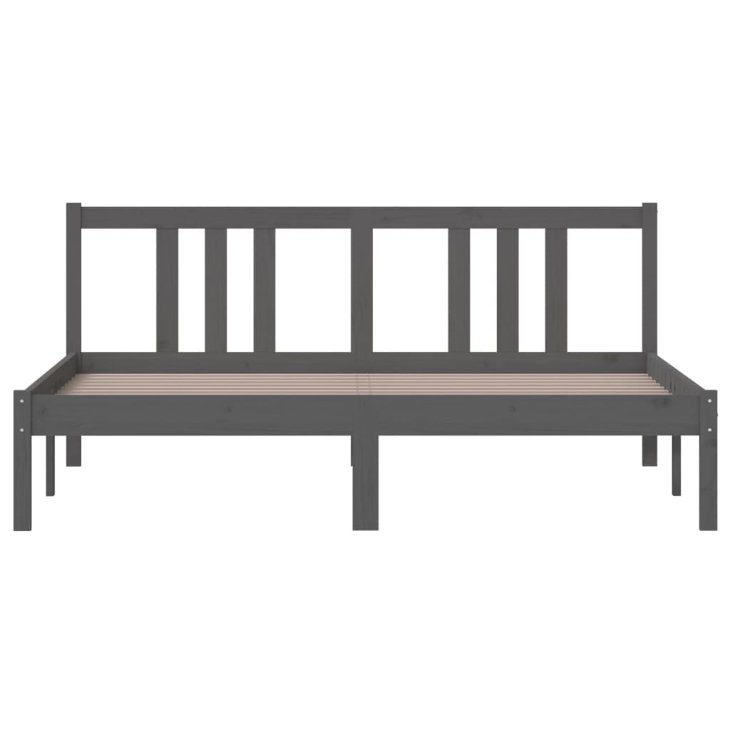 Grey Solid Wood King Size Bed Frame - 150x200 cm, No Mattress