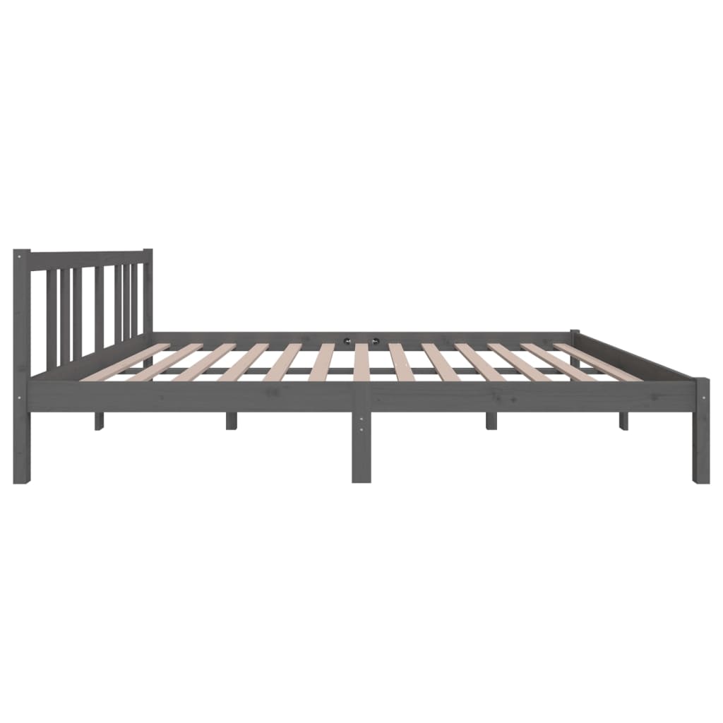 Grey Solid Wood King Size Bed Frame - 150x200 cm, No Mattress
