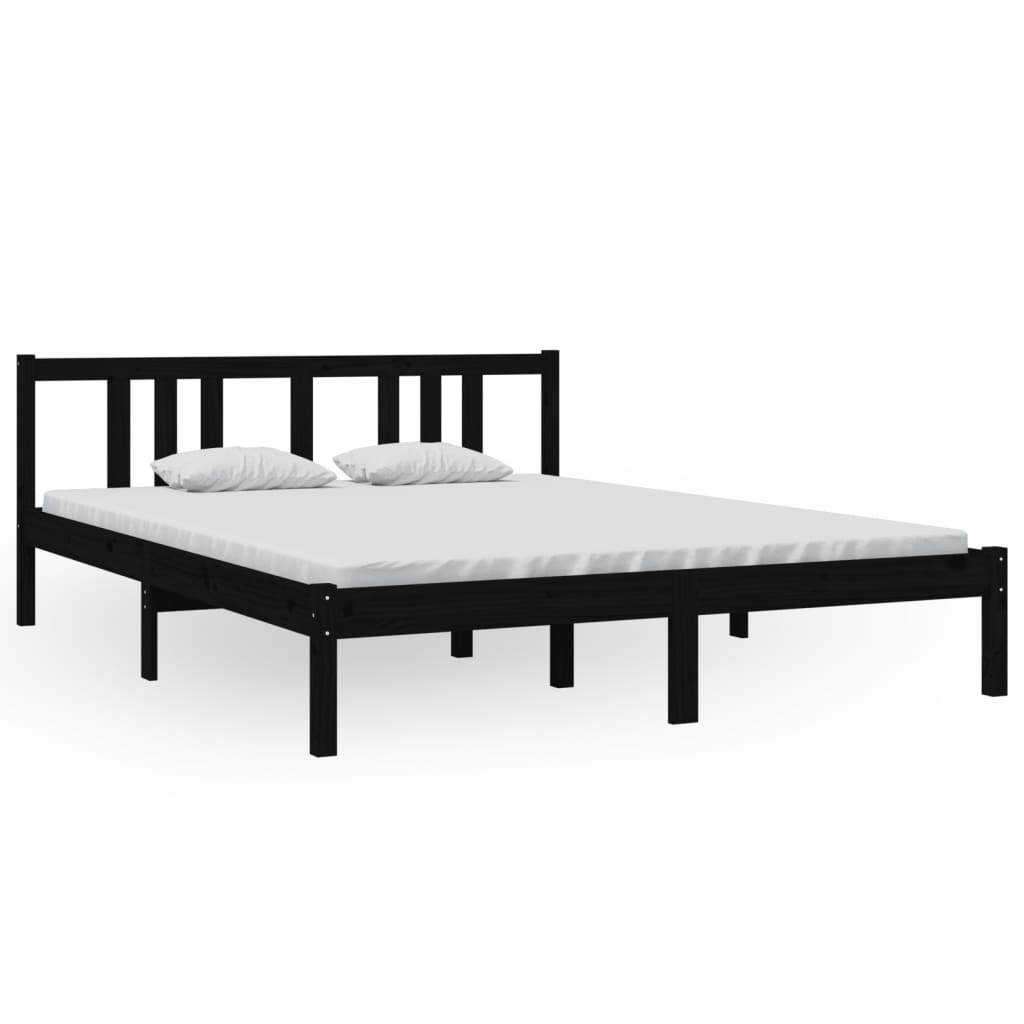 Black Solid Wood King Size Bed Frame 150x200 cm - No Mattress