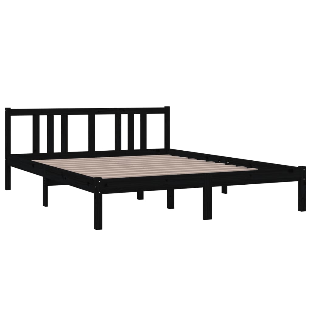 Black Solid Wood King Size Bed Frame 150x200 cm - No Mattress