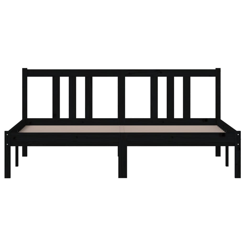Black Solid Wood King Size Bed Frame 150x200 cm - No Mattress