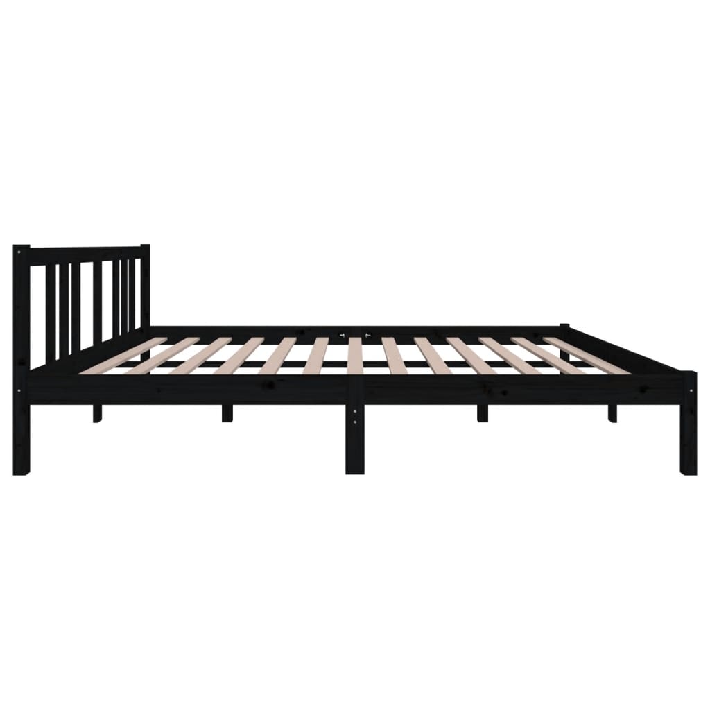 Black Solid Wood King Size Bed Frame 150x200 cm - No Mattress