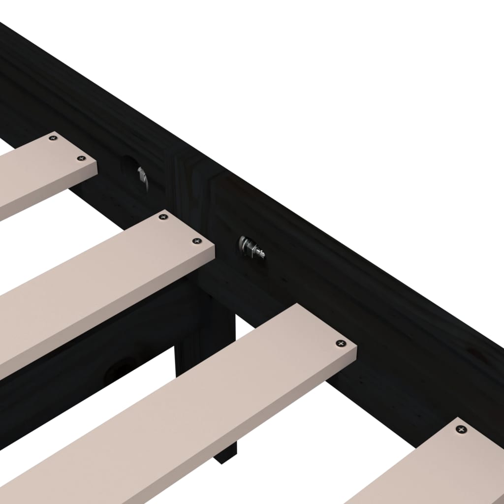 Black Solid Wood King Size Bed Frame 150x200 cm - No Mattress