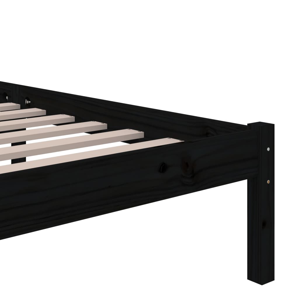 Black Solid Wood King Size Bed Frame 150x200 cm - No Mattress