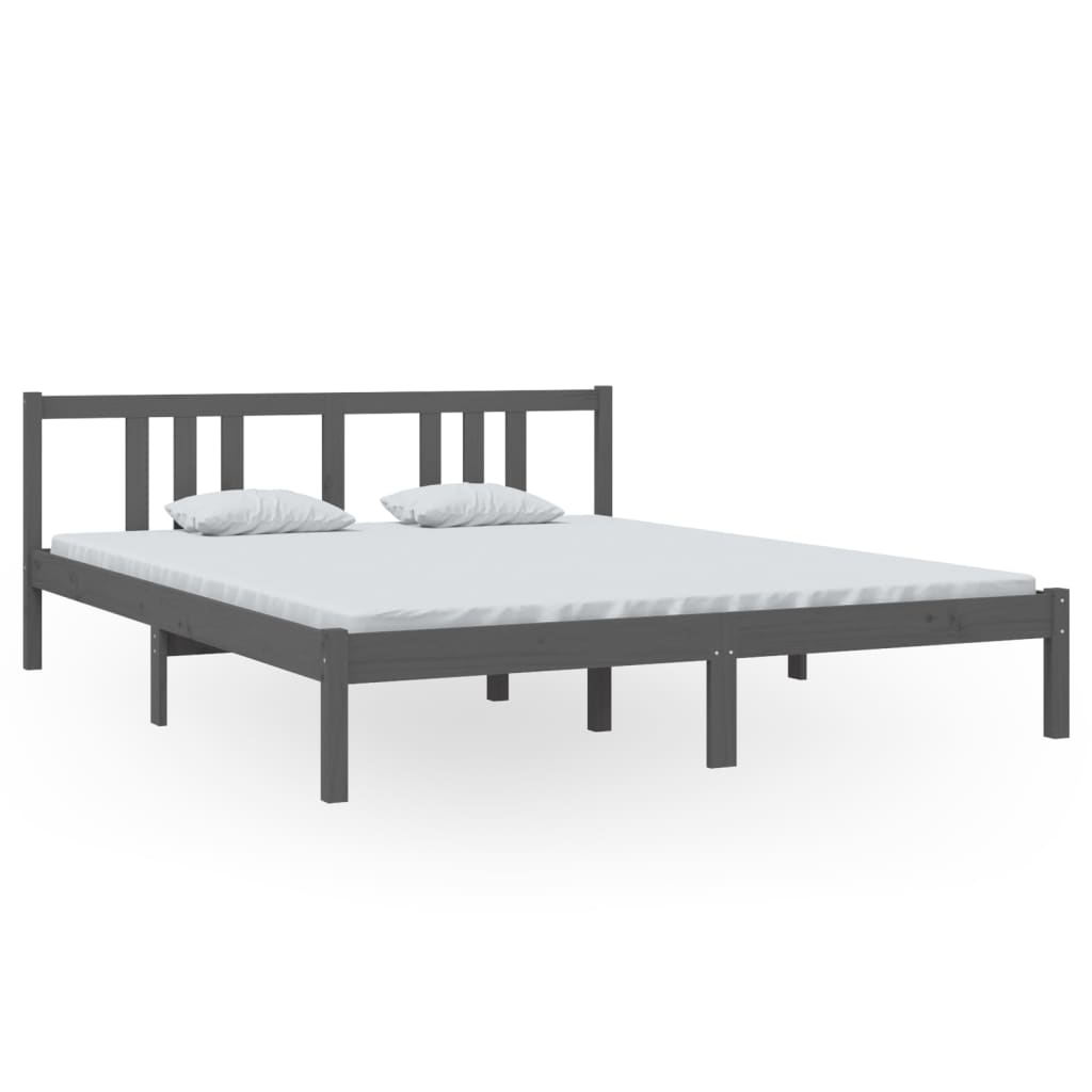 Solid Wood Grey Bed Frame - 160x200 cm Sturdy Design