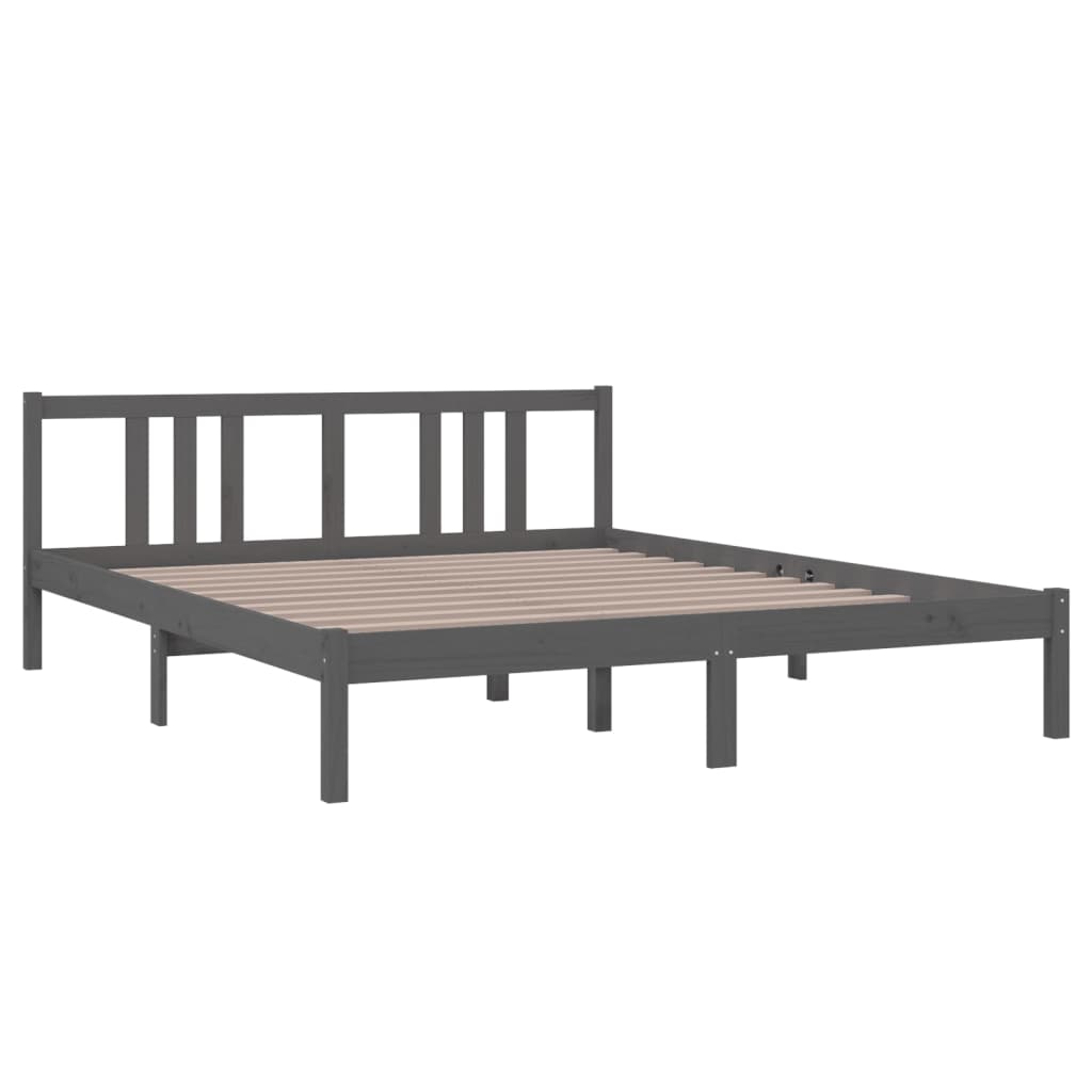 Solid Wood Grey Bed Frame - 160x200 cm Sturdy Design