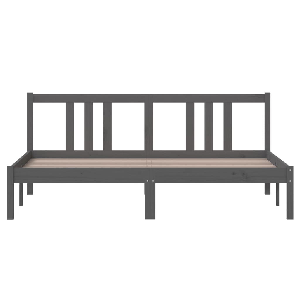 Solid Wood Grey Bed Frame - 160x200 cm Sturdy Design