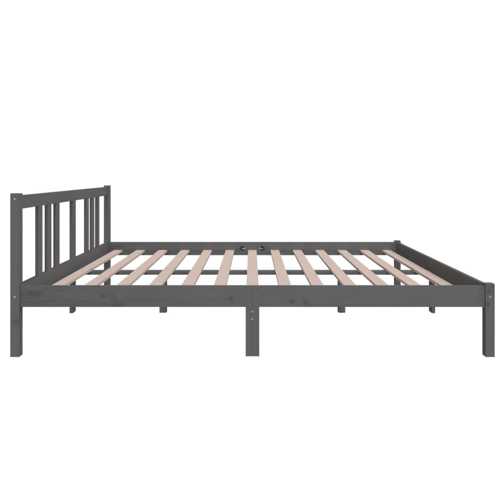 Solid Wood Grey Bed Frame - 160x200 cm Sturdy Design
