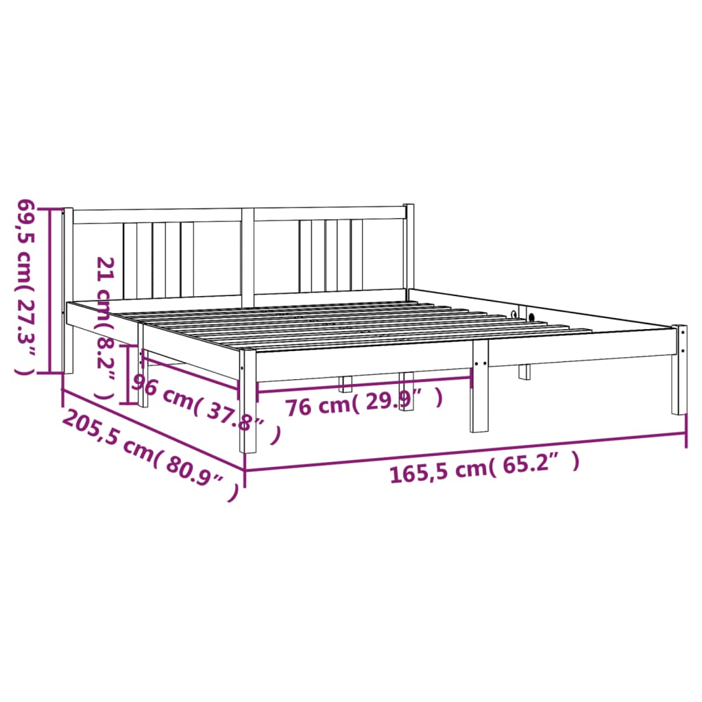 Solid Wood Grey Bed Frame - 160x200 cm Sturdy Design
